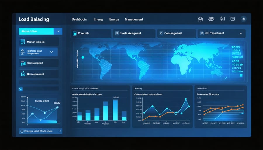 Interactive smart grid control dashboard displaying real-time energy usage and distribution data