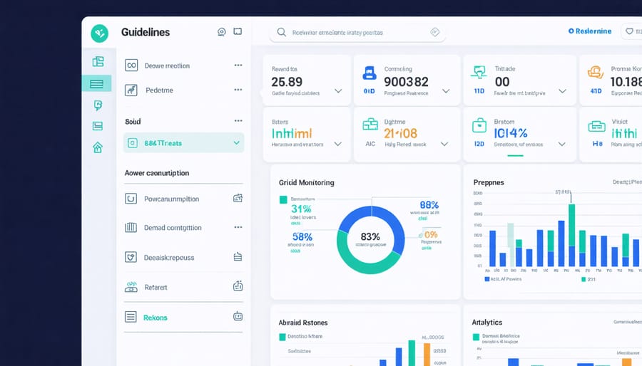 Smart grid control center dashboard displaying real-time monitoring and analytics