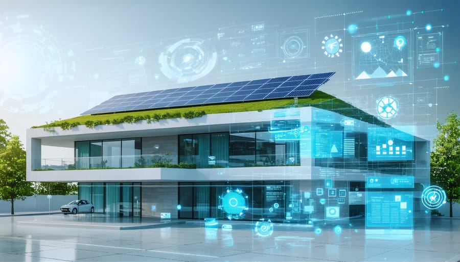 Sustainable commercial building with integrated smart energy management systems and green technologies