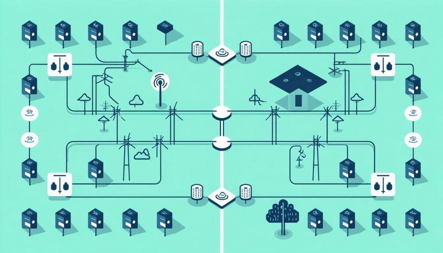 Digital visualization of a smart city water network with connected sensors and monitoring points