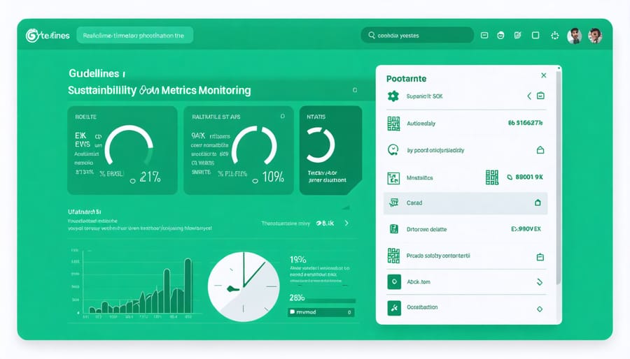 Digital dashboard interface displaying various construction sustainability metrics and performance indicators