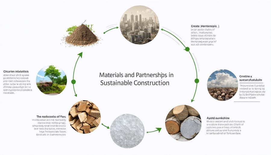 Visual diagram of sustainable construction partnership ecosystem and material flow