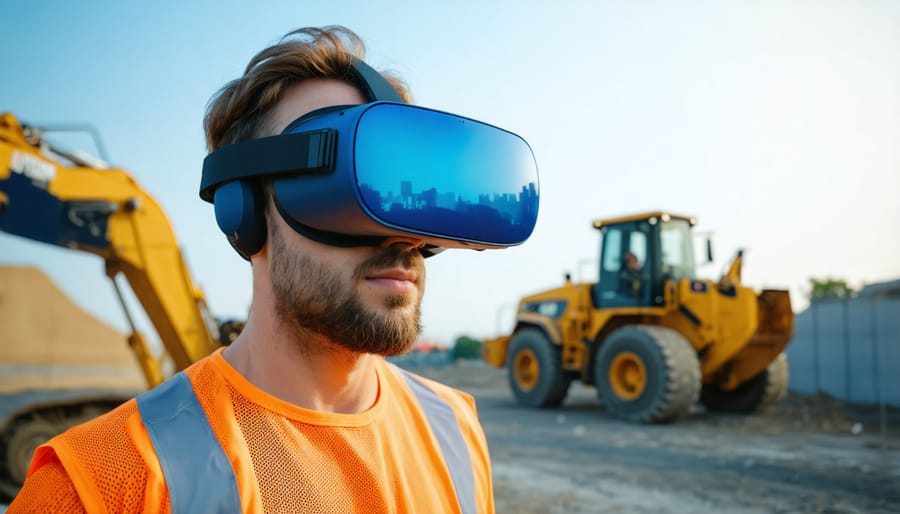 Worker participating in virtual reality construction safety training