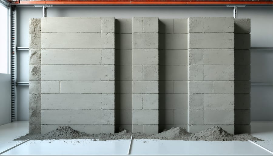 Industrial 3D printer depositing layers of concrete to form a construction wall