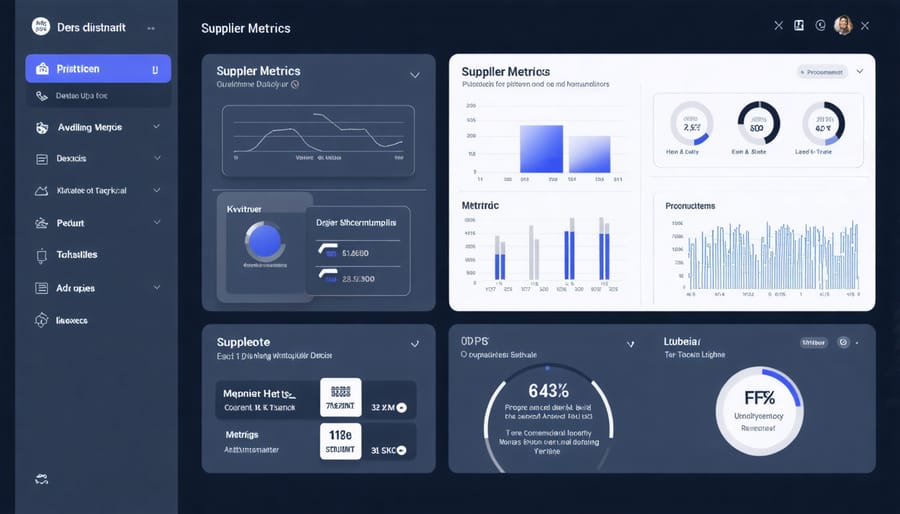 Digital procurement management platform interface with various performance metrics