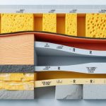 An illustrative cross-section of a building wall displaying different insulation materials with high R-value ratings, emphasizing thermal resistance and energy efficiency enhancement.