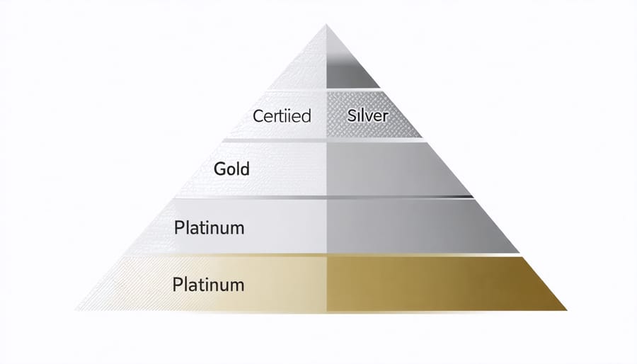 Hierarchical pyramid diagram showing the four LEED certification levels from Certified at the base to Platinum at the top