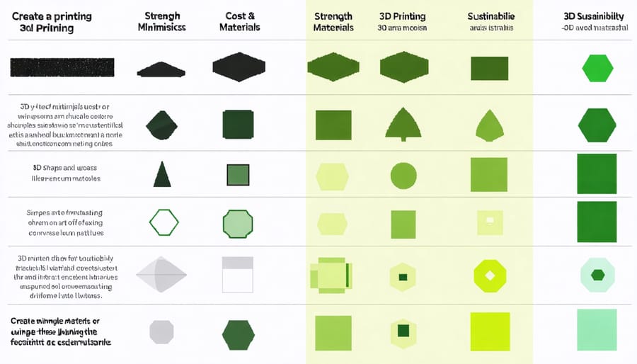 Visual comparison matrix of construction 3D printing materials with performance indicators