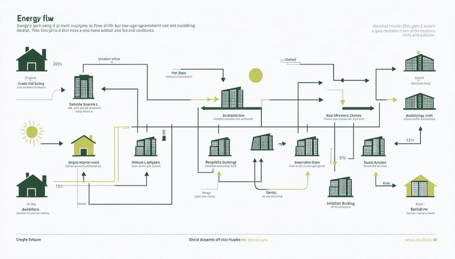 Diagram illustrating energy balance between consumption and renewable generation in a net-zero building