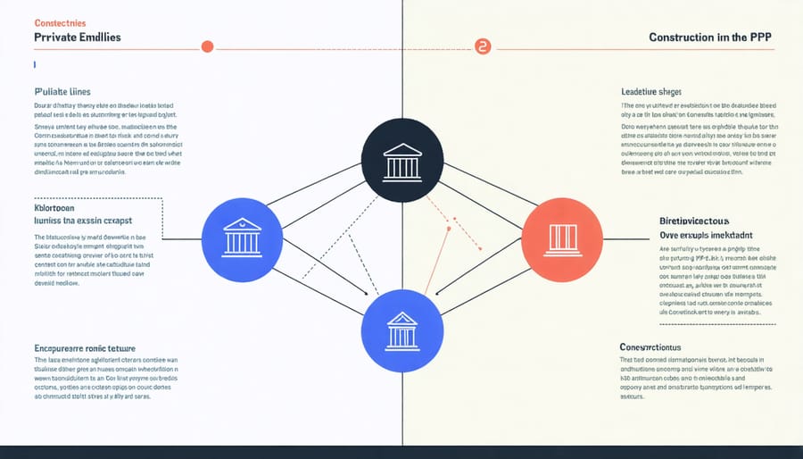 Diagram illustrating the flow of resources, responsibilities, and relationships between government and private sector in a PPP