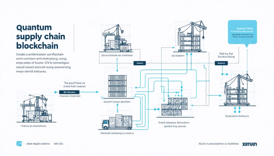 Flow diagram illustrating material tracking and verification process using quantum blockchain technology