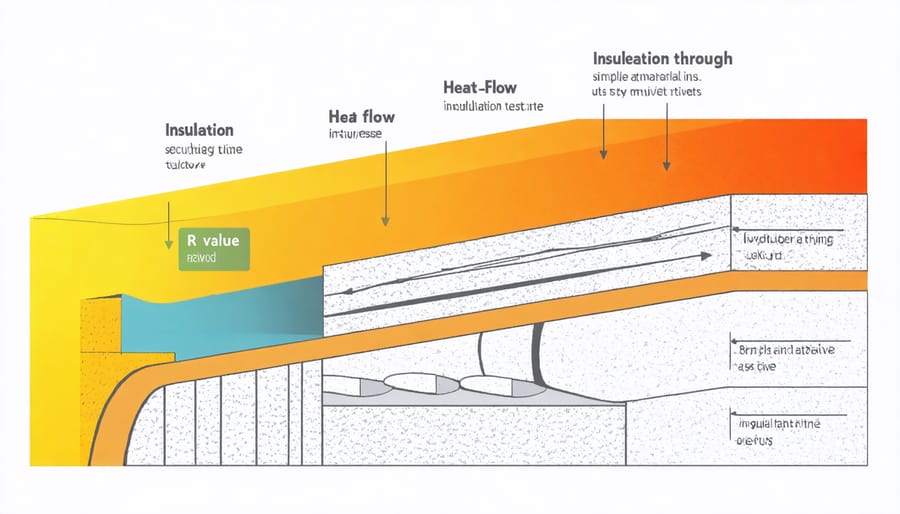 Technical illustration of thermal resistance and heat transfer through various insulation layers