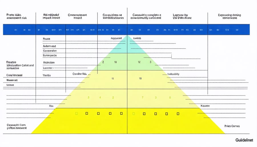 Risk assessment matrix diagram with probability and impact axes showing low, medium, and high-risk zones