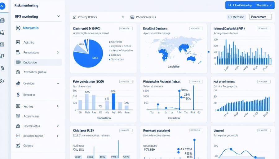 Construction project risk monitoring dashboard with charts, graphs, and status indicators