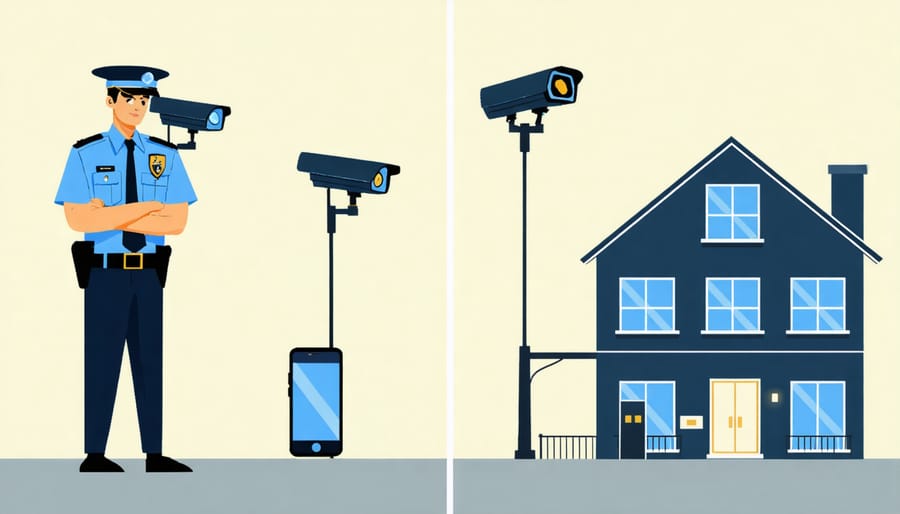 Visual comparison between traditional security methods and modern mobile security solutions for construction sites