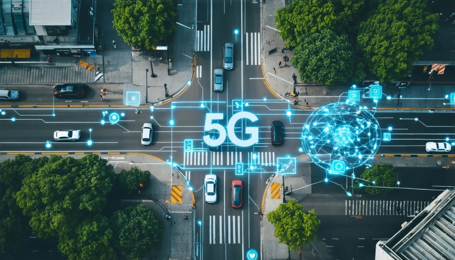 Smart city intersection visualization with 5G-connected vehicles and infrastructure